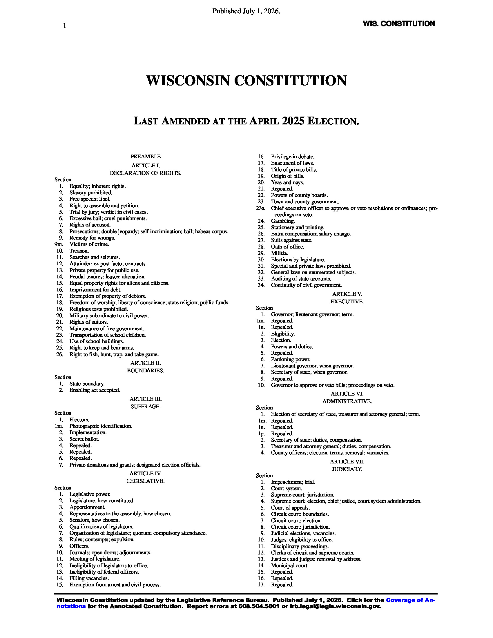 Wisconsin State Constitution