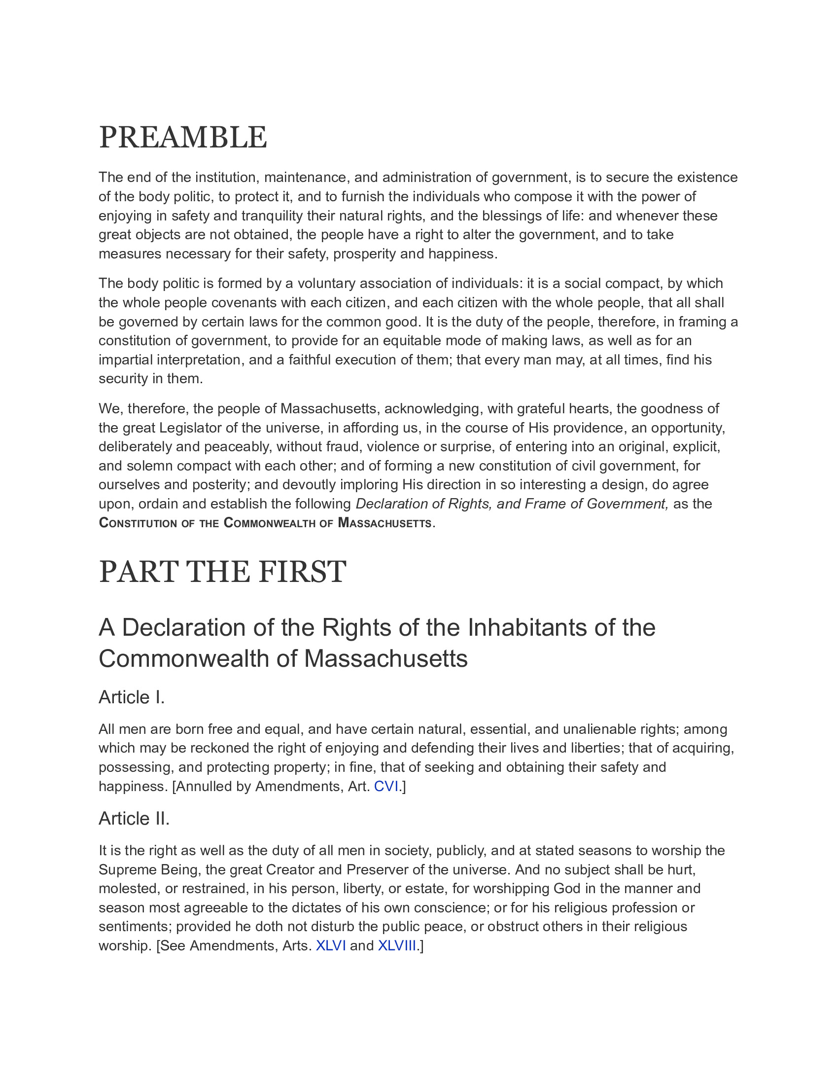Massachusetts State Constitution