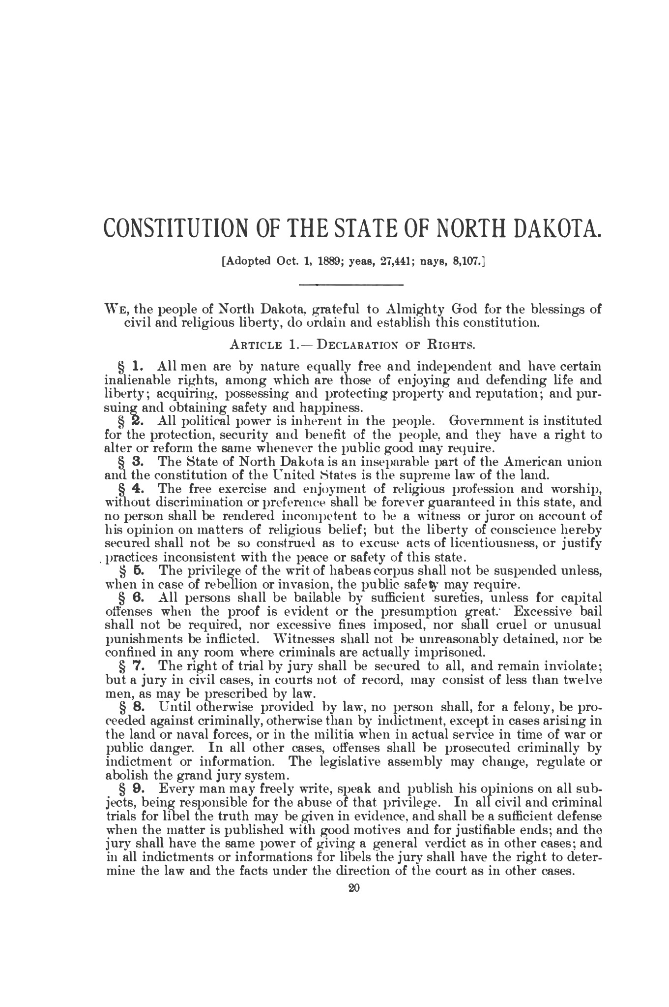 Constitution of the State of North Dakota