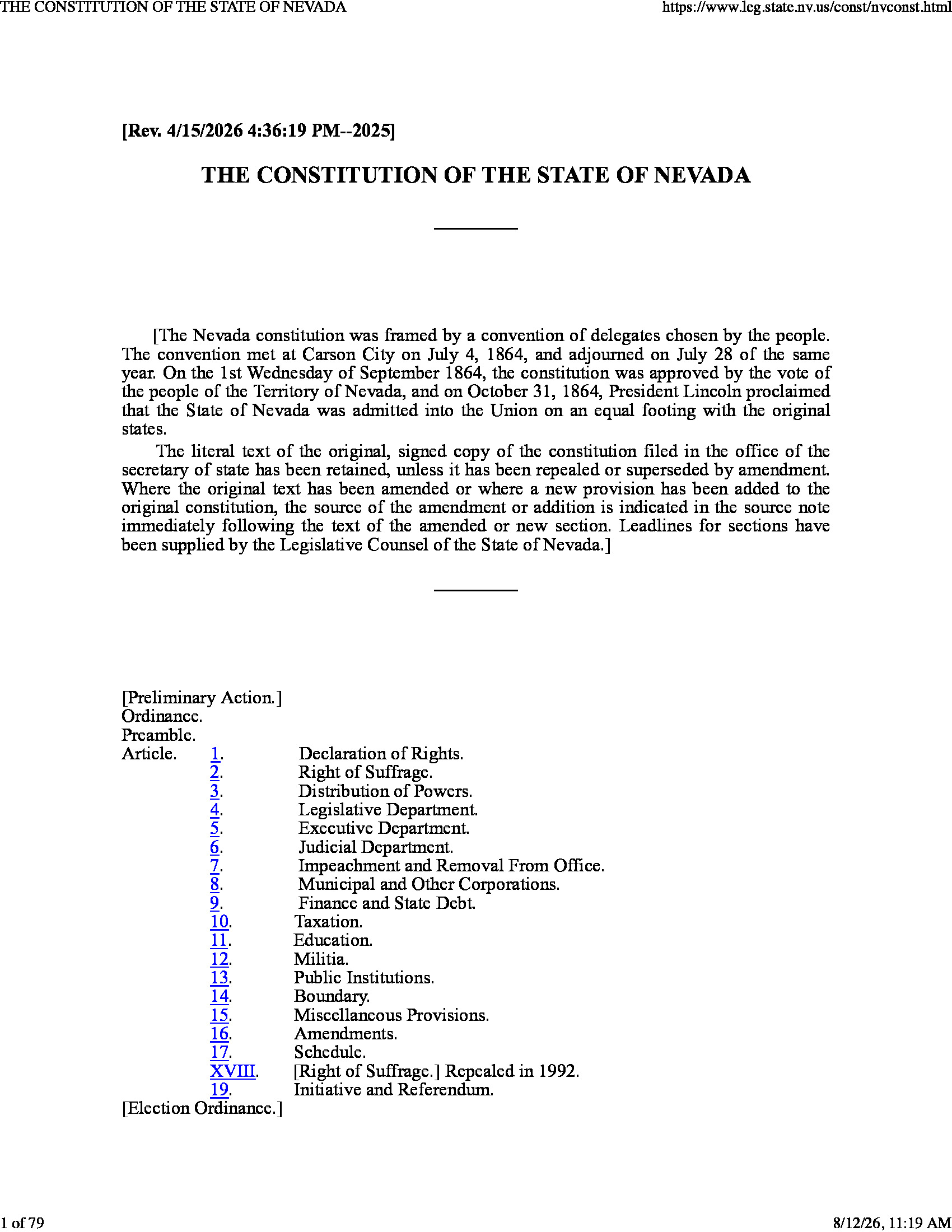 Constitution of the State of Nevada