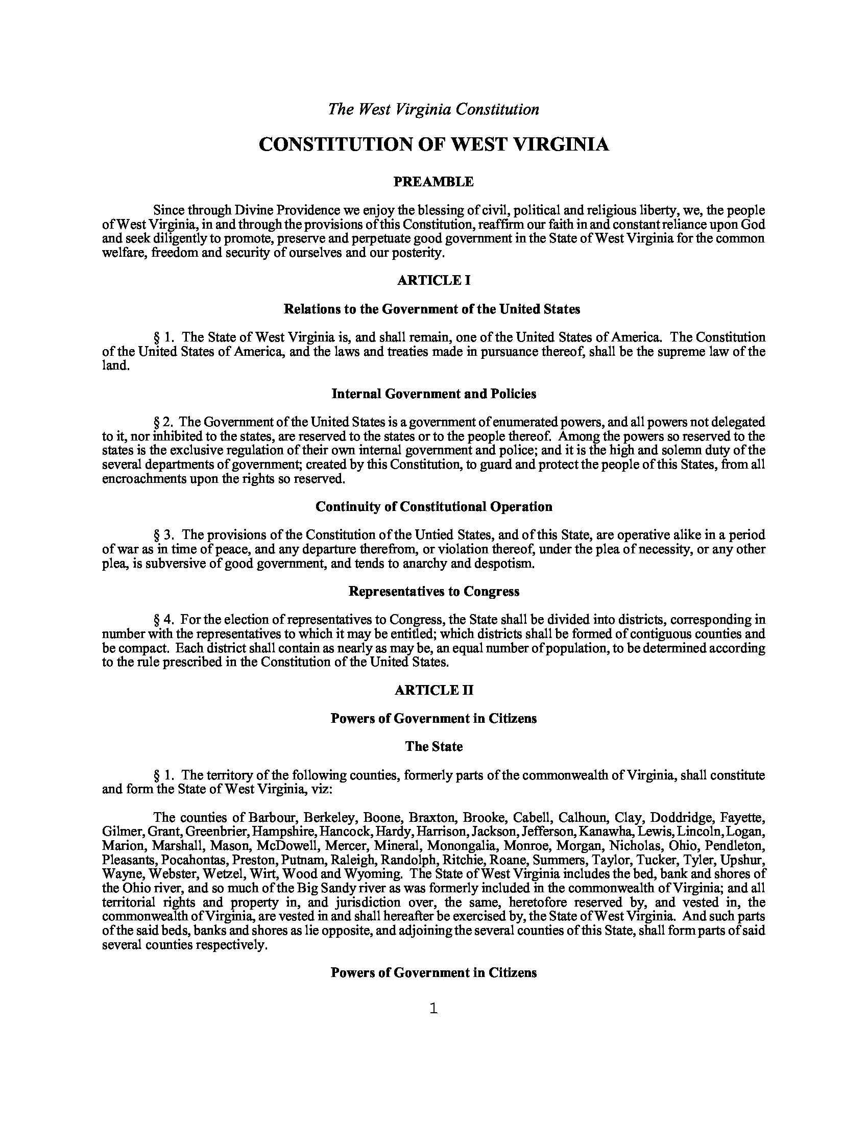 West Virginia State Constitution